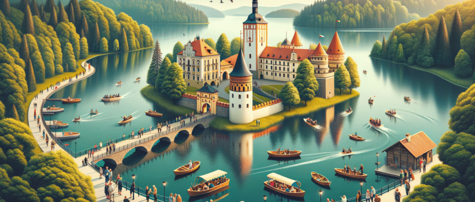 Widok na jezioro Śniardwy w warmińsko-mazurskim, popularnym regionie turystycznym z malowniczymi gminami i miastami, idealny na wypoczynek.